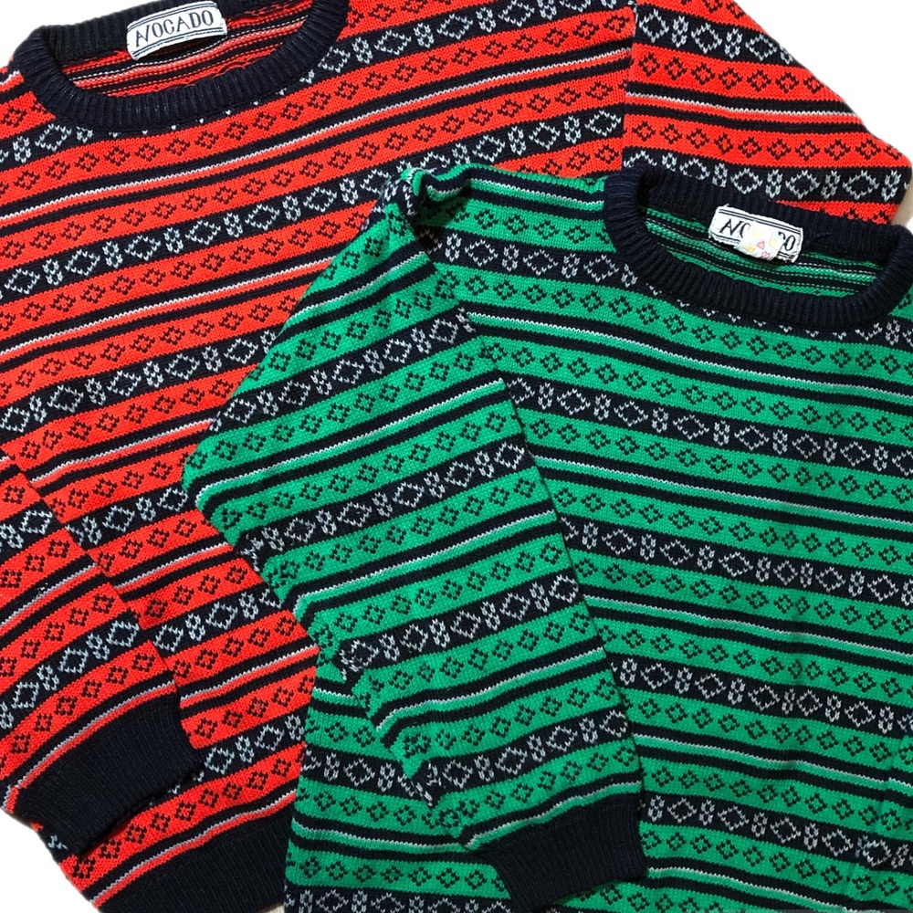 Vintage 90’s Avocado Red and Green Crewneck Sweater Duo